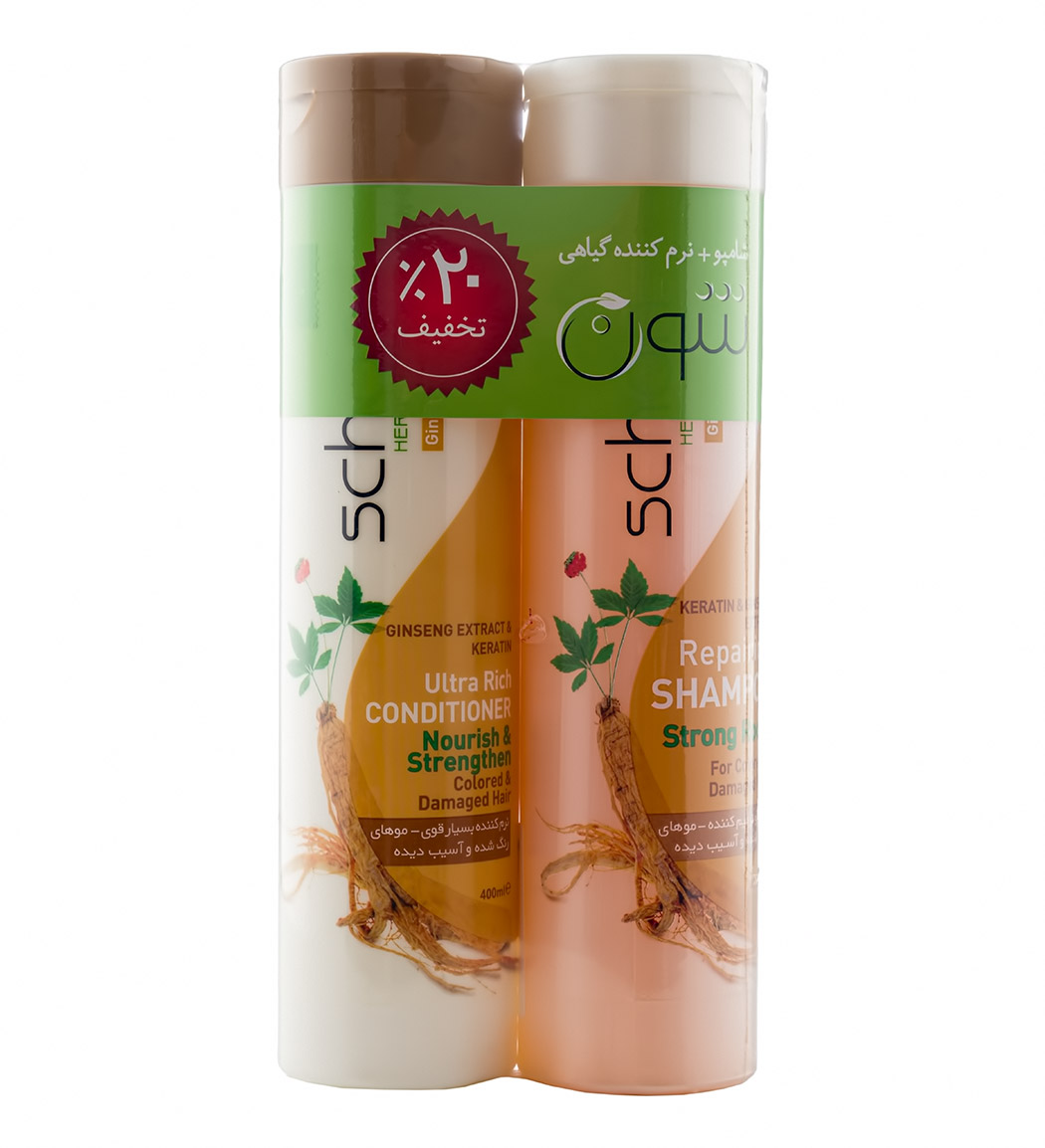 پک دوتایی شامپو و نرم کننده مو ترمیم کننده جینسینگ و کراتین 800 میلی لیتر