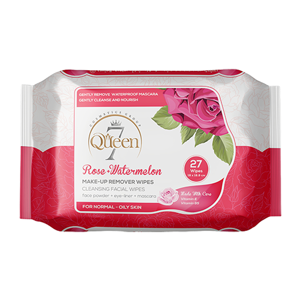 دستمال مرطوب آرایش پاک کن حاوی عصاره گل محمدی مناسب پوست معمولی بسته 27عددی