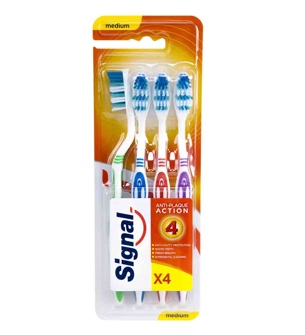 مسواک مدل آنتی پلاک اکشن با برس متوسط بسته 4 عددی