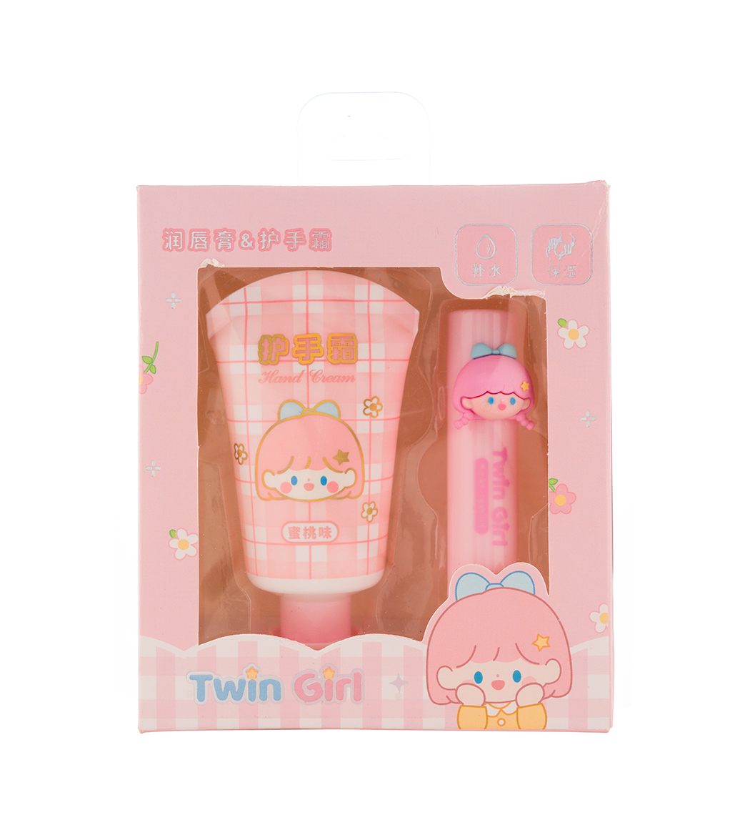 پک کرم مرطوب کننده و بالم لب رنگ صورتی طرح دختر