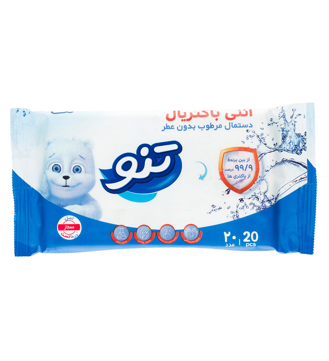 دستمال مرطوب بدون عطر آنتی باکتریال 20 عدد