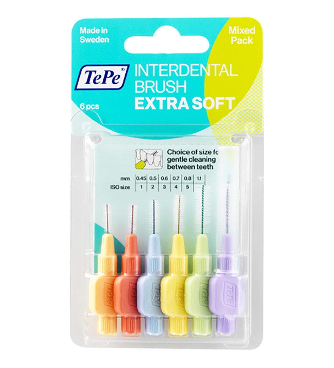 مسواک بین دندانی مدل Extra Soft Mixed Pack با برس بسیار نرم سایز 1 تا 6 بسته ۶ عددی