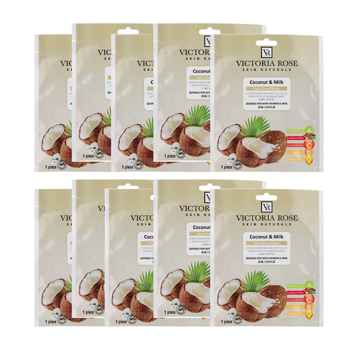 ماسک ورقه ای صورت مدل شیر و نارگیل وزن 25 گرم بسته 10 عددی