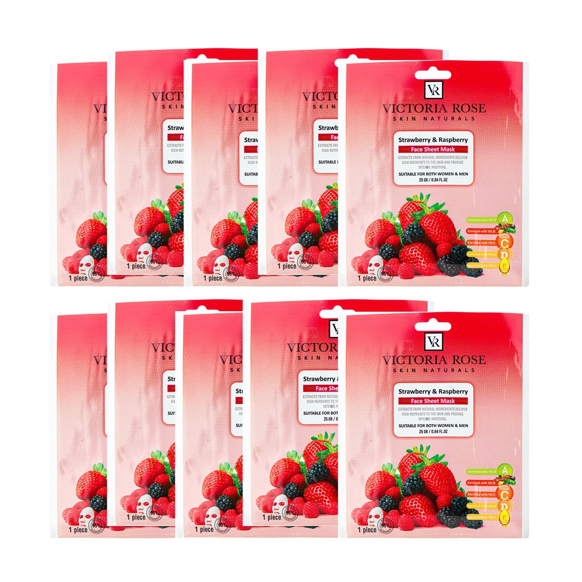 ماسک ورقه ای صورت مدل توت فرنگی و تمشک وزن 25 گرم بسته 10 عددی