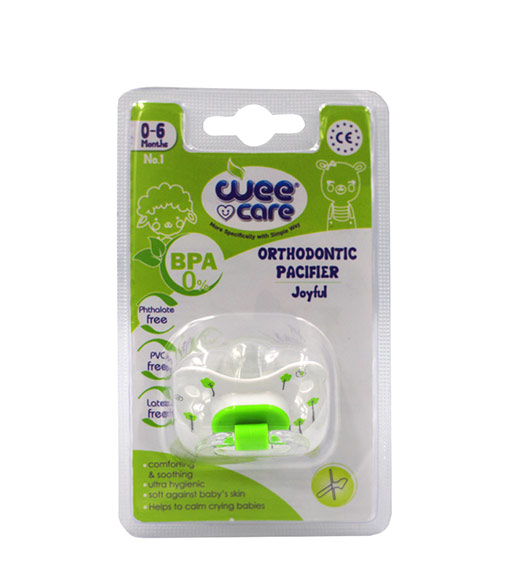 پستانک ارتودنسی سفید چاپدار دسته دار سایز1 مدل جوی فول P121